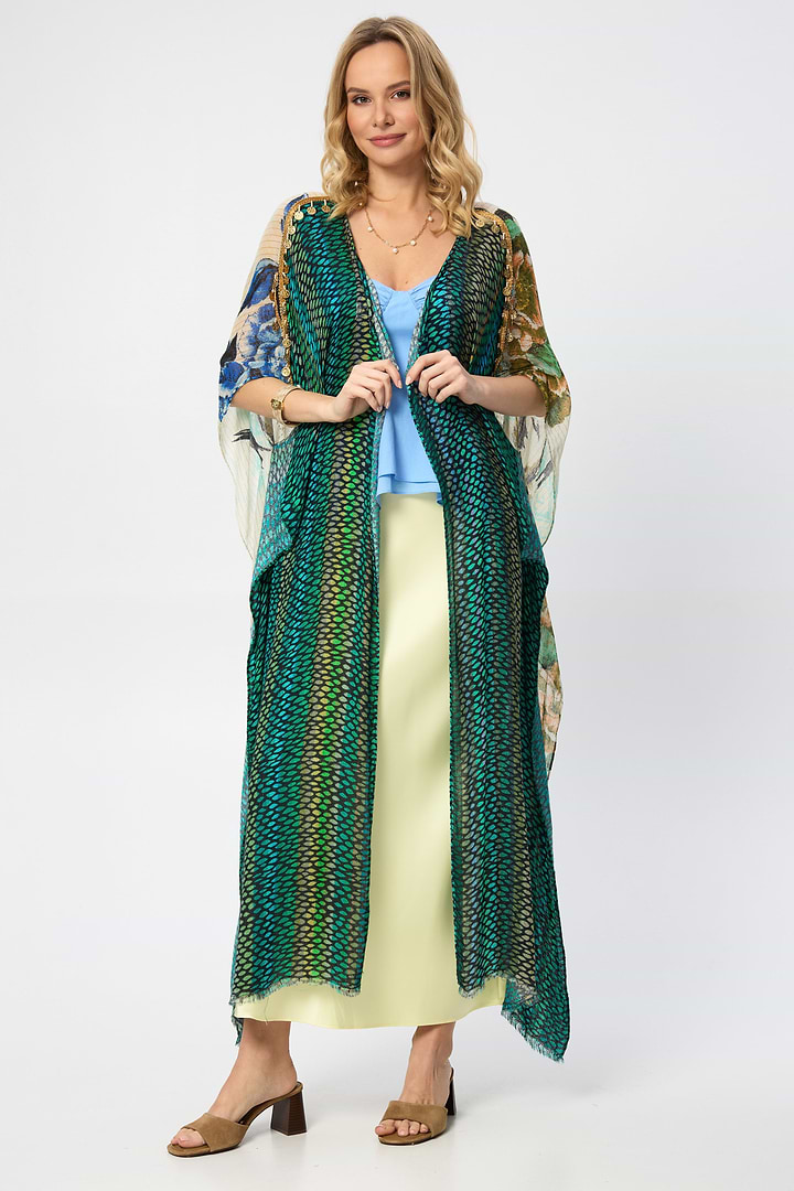 Shimmering Floral Print Kimono - Olive