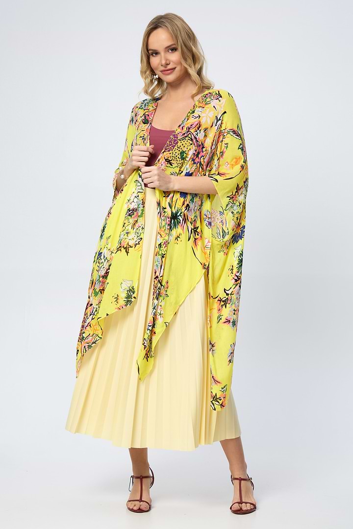 Flowy Floral Kimono - SAACHI - Yellow
