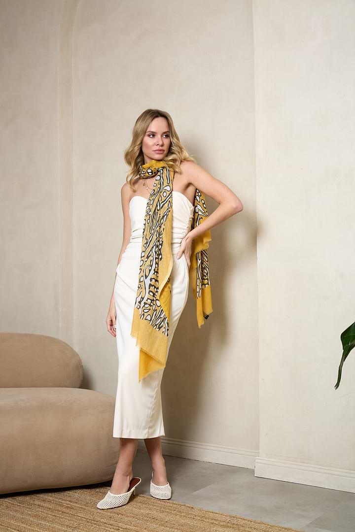 Abstract Animal Print Scarf - Mustard