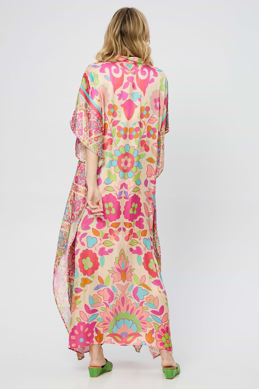 Multicolored Floral Collared Kaftan - Multi