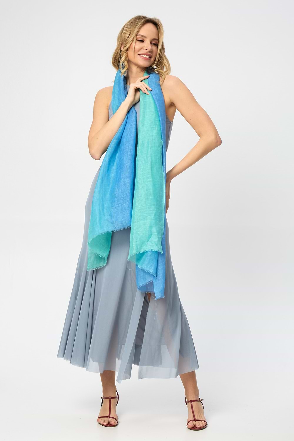 Linen Ombré Scarf - Aqua