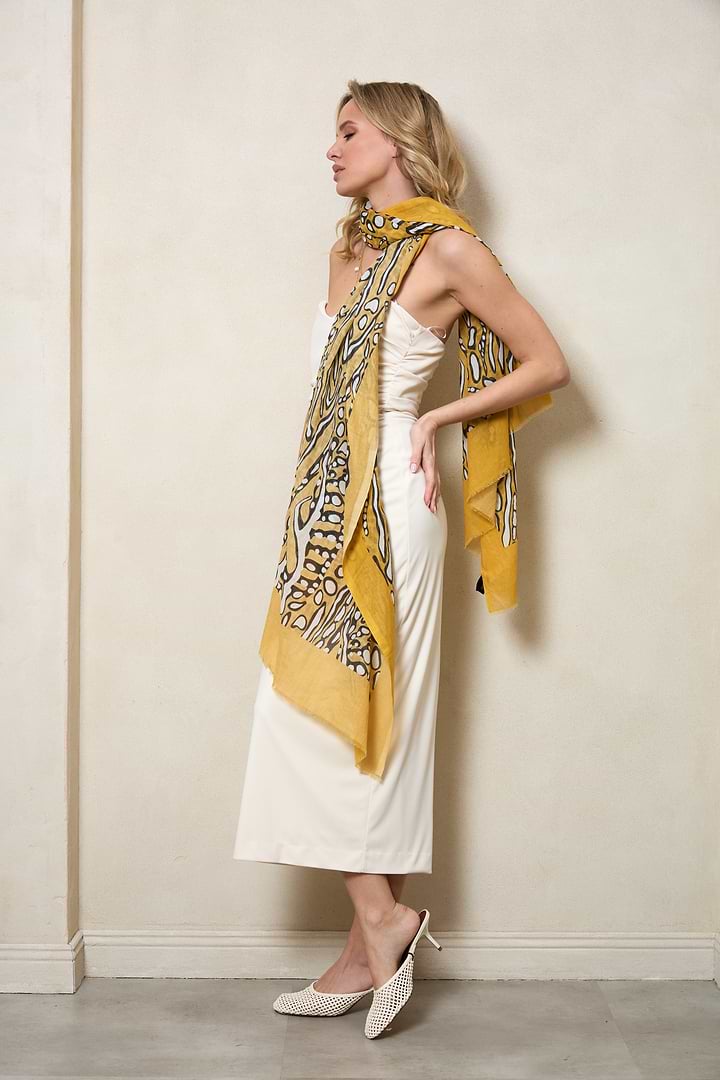 Abstract Animal Print Scarf - Mustard