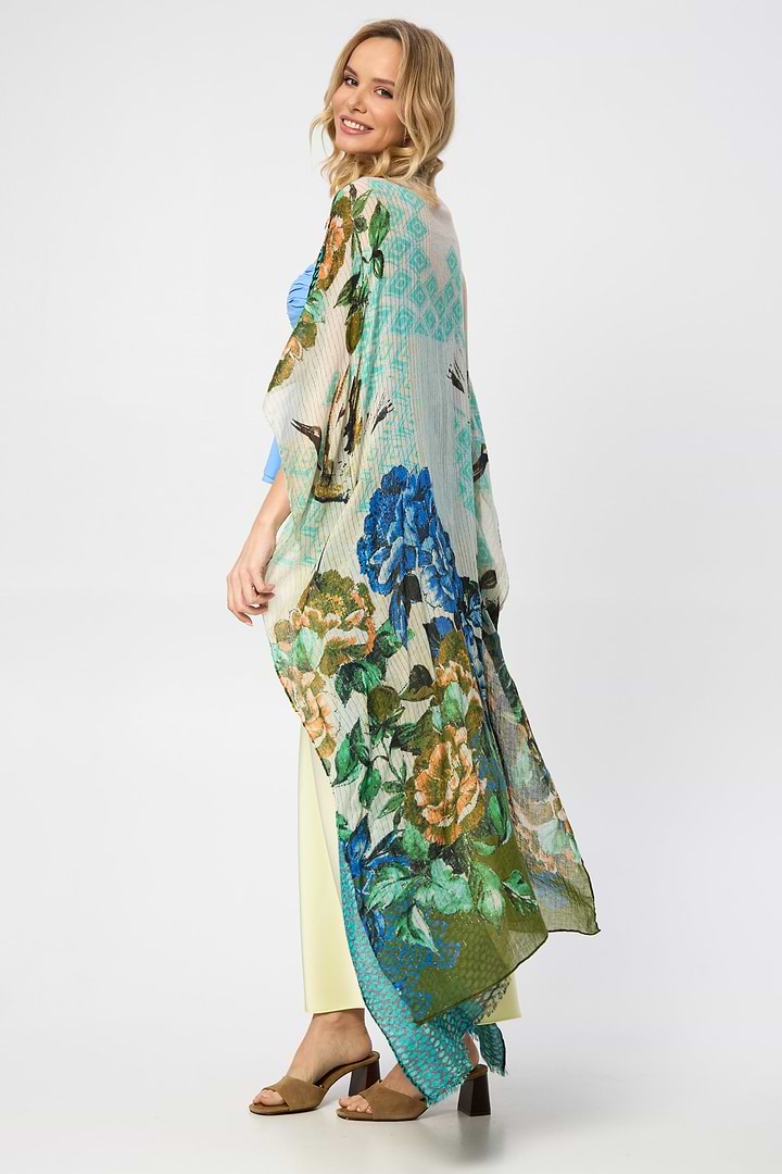Shimmering Floral Print Kimono - Olive