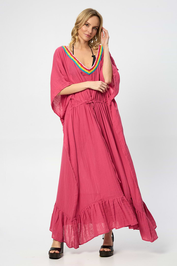 Crochet Rainbow Kaftan Maxi - Magenta