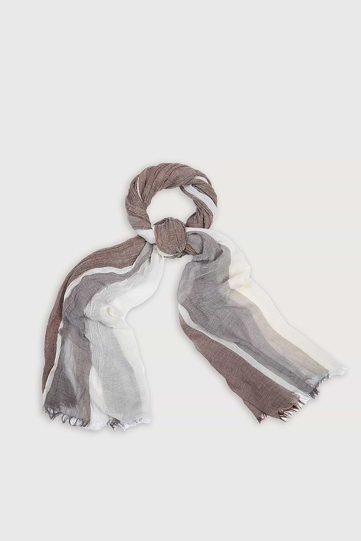 Striped Fringed Beach Scarf - Brown