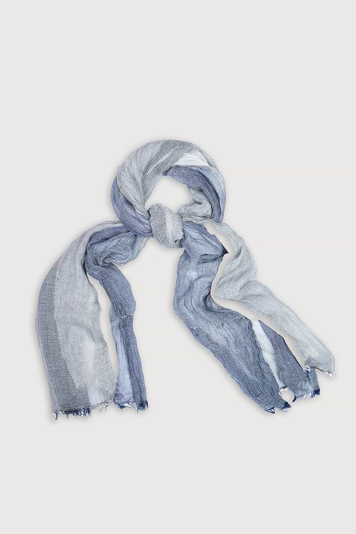 Striped Fringed Beach Scarf - Navy