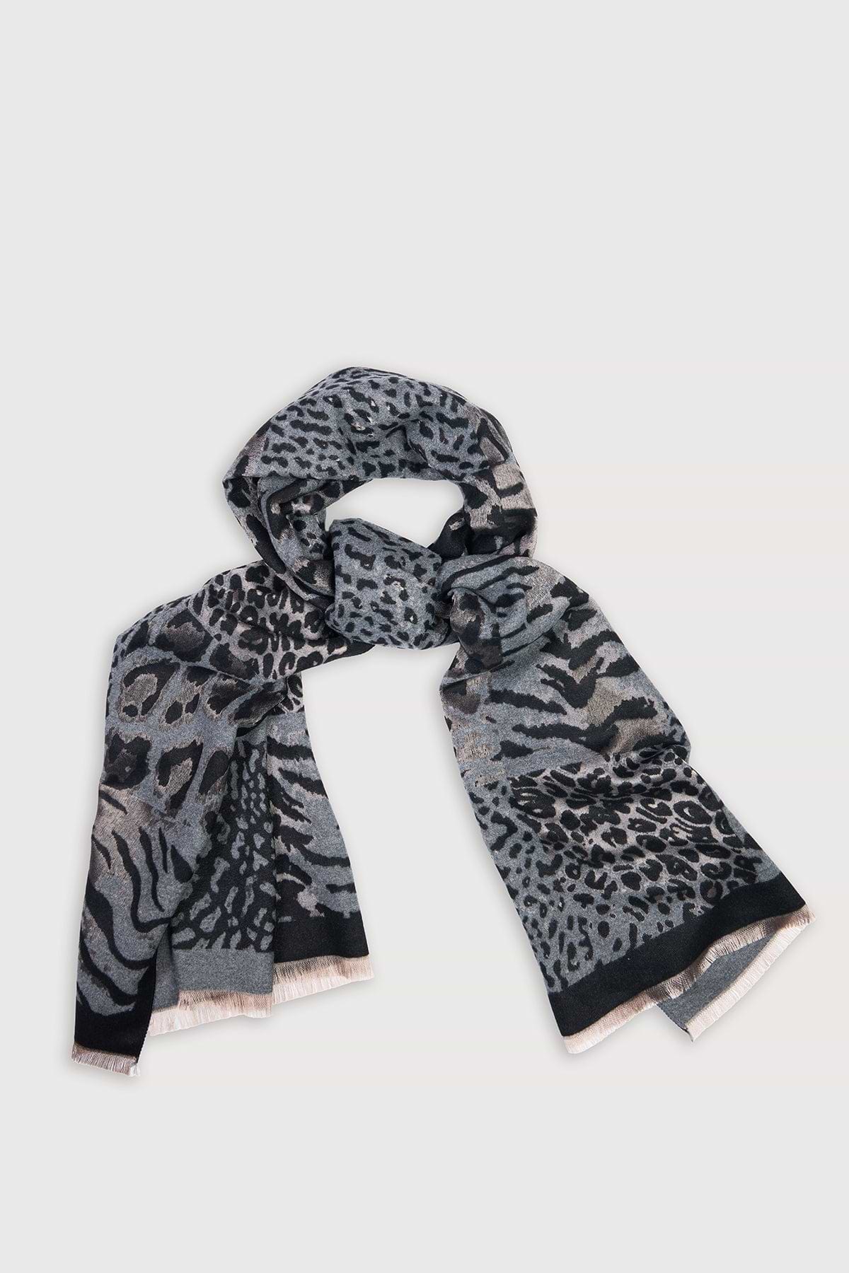 Animal Print Reversible Scarf - Black
