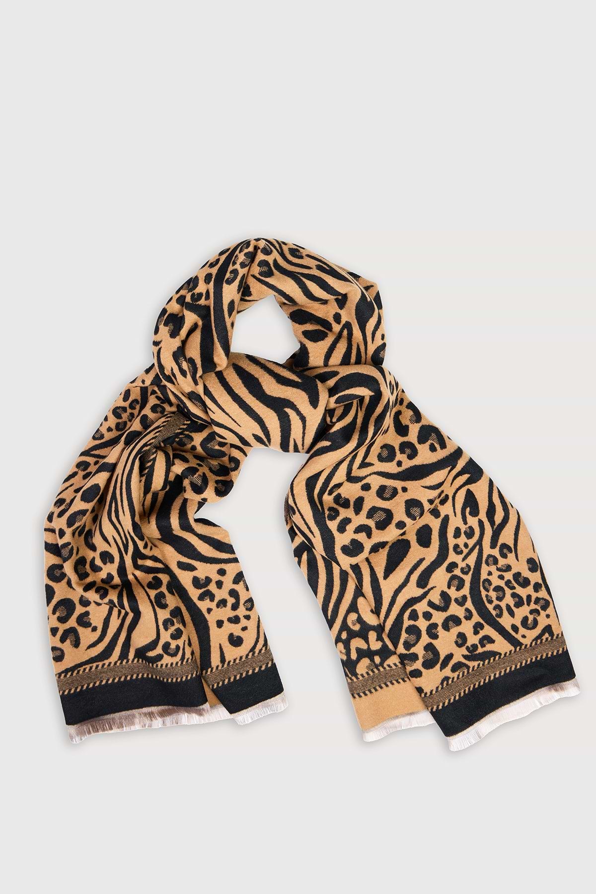 Animal Print Reversible Scarf - Camel