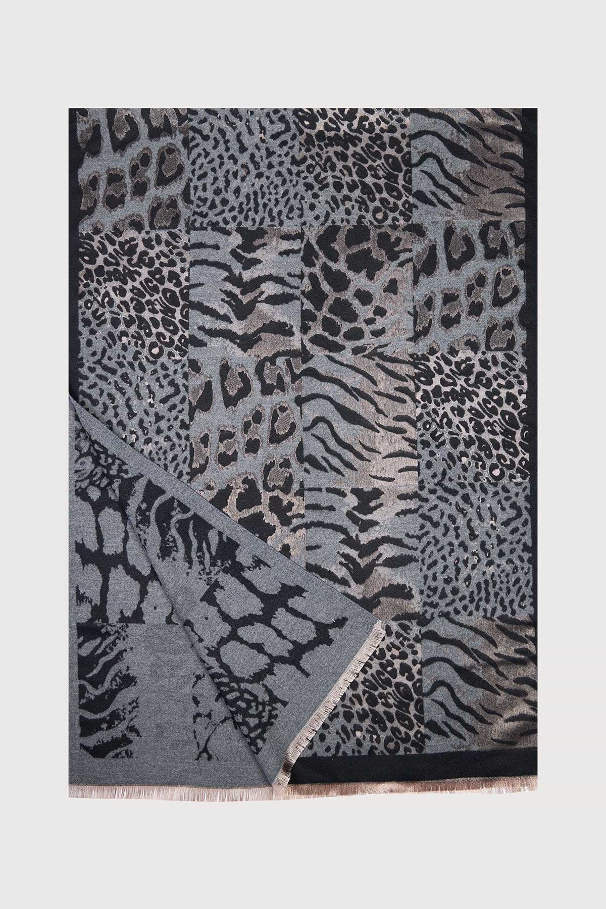 Animal Print Reversible Scarf - Black