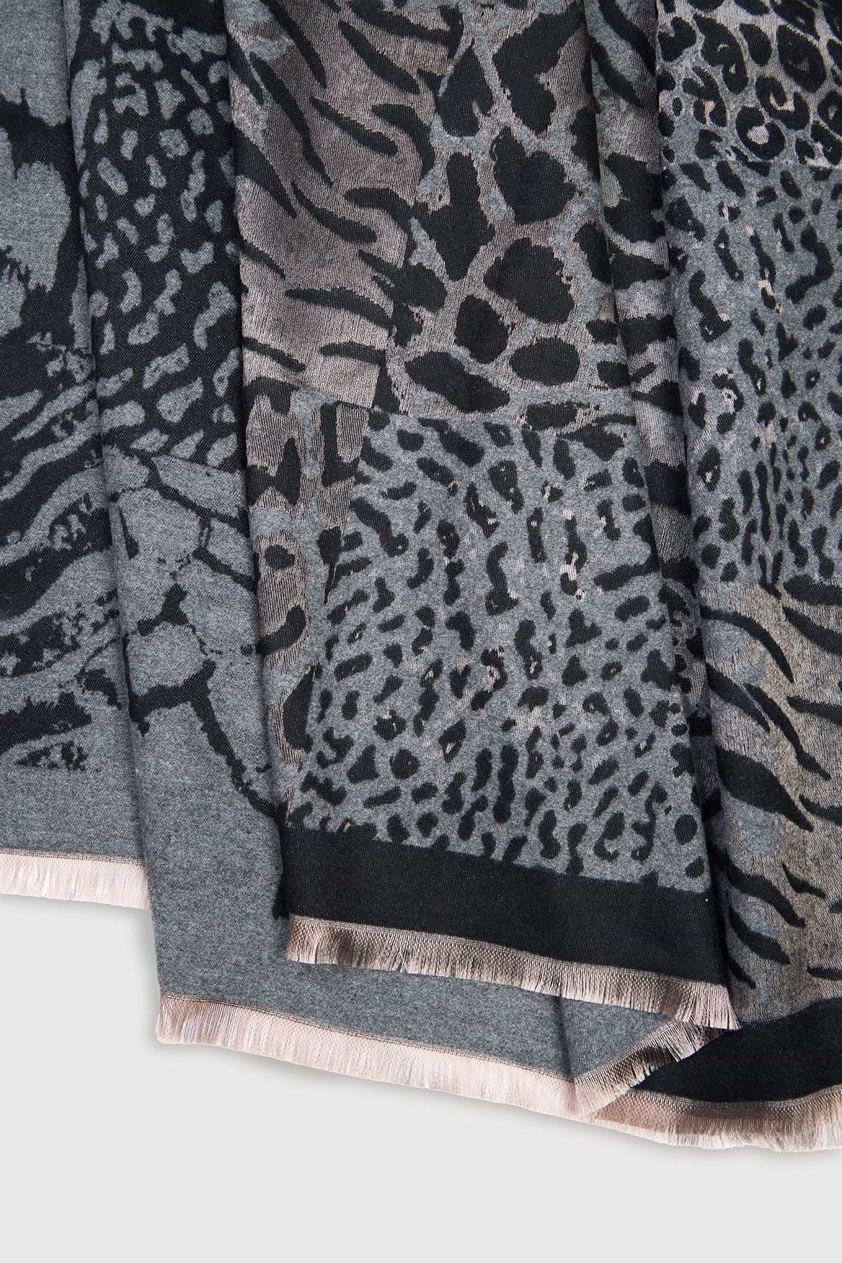 Animal Print Reversible Scarf - Black