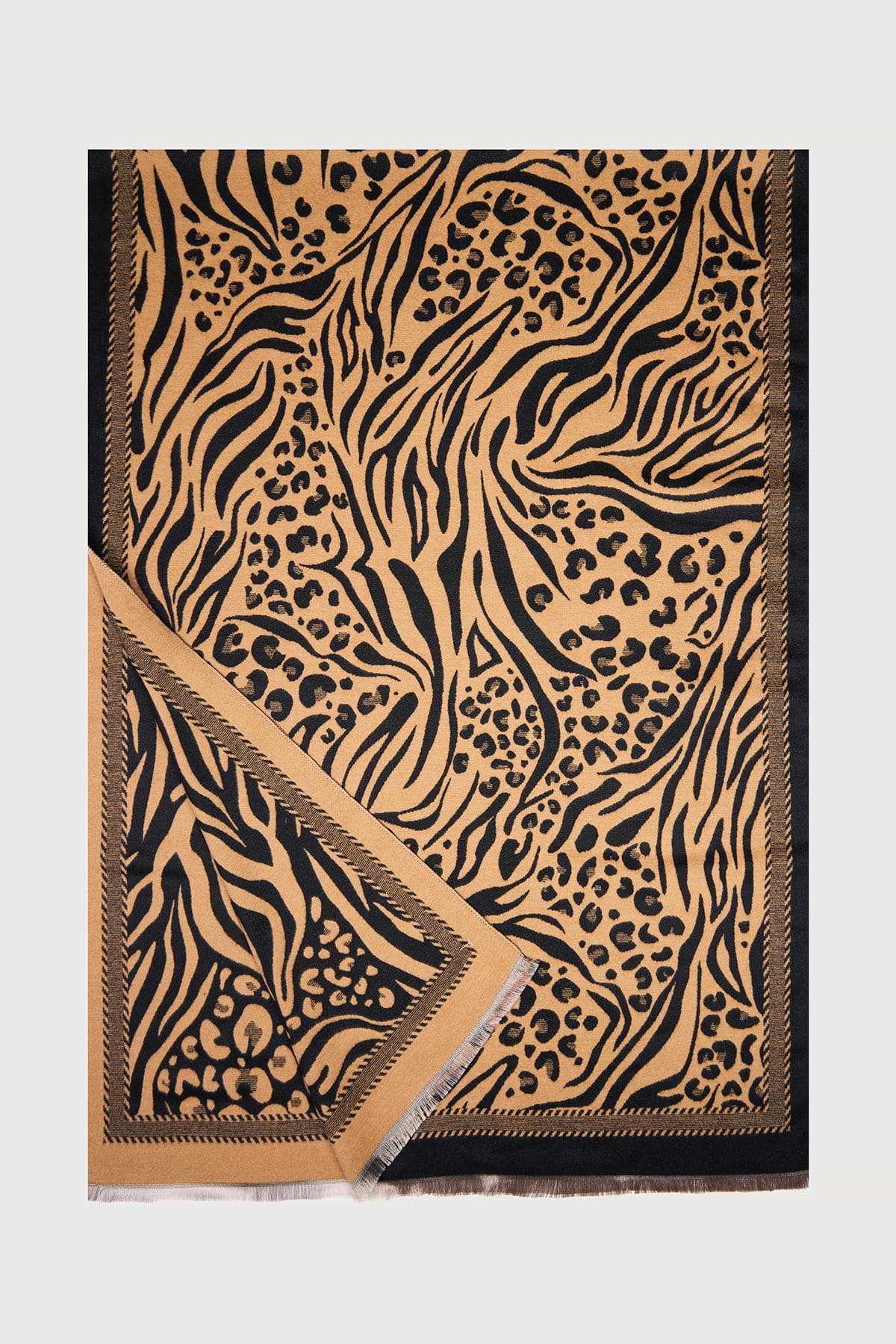 Animal Print Reversible Scarf - Camel