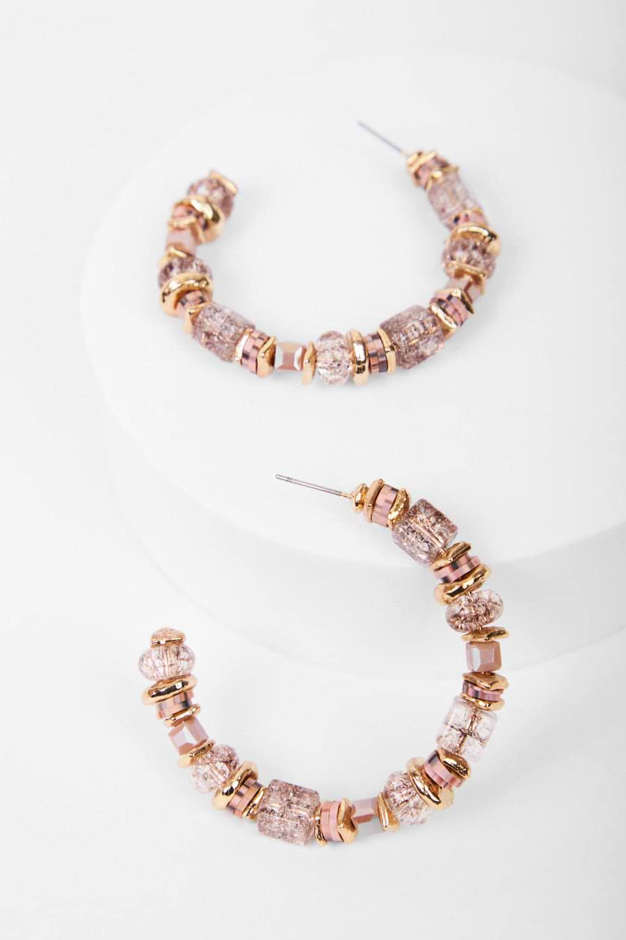 Beaded Crystal Hoop Earring - Rose