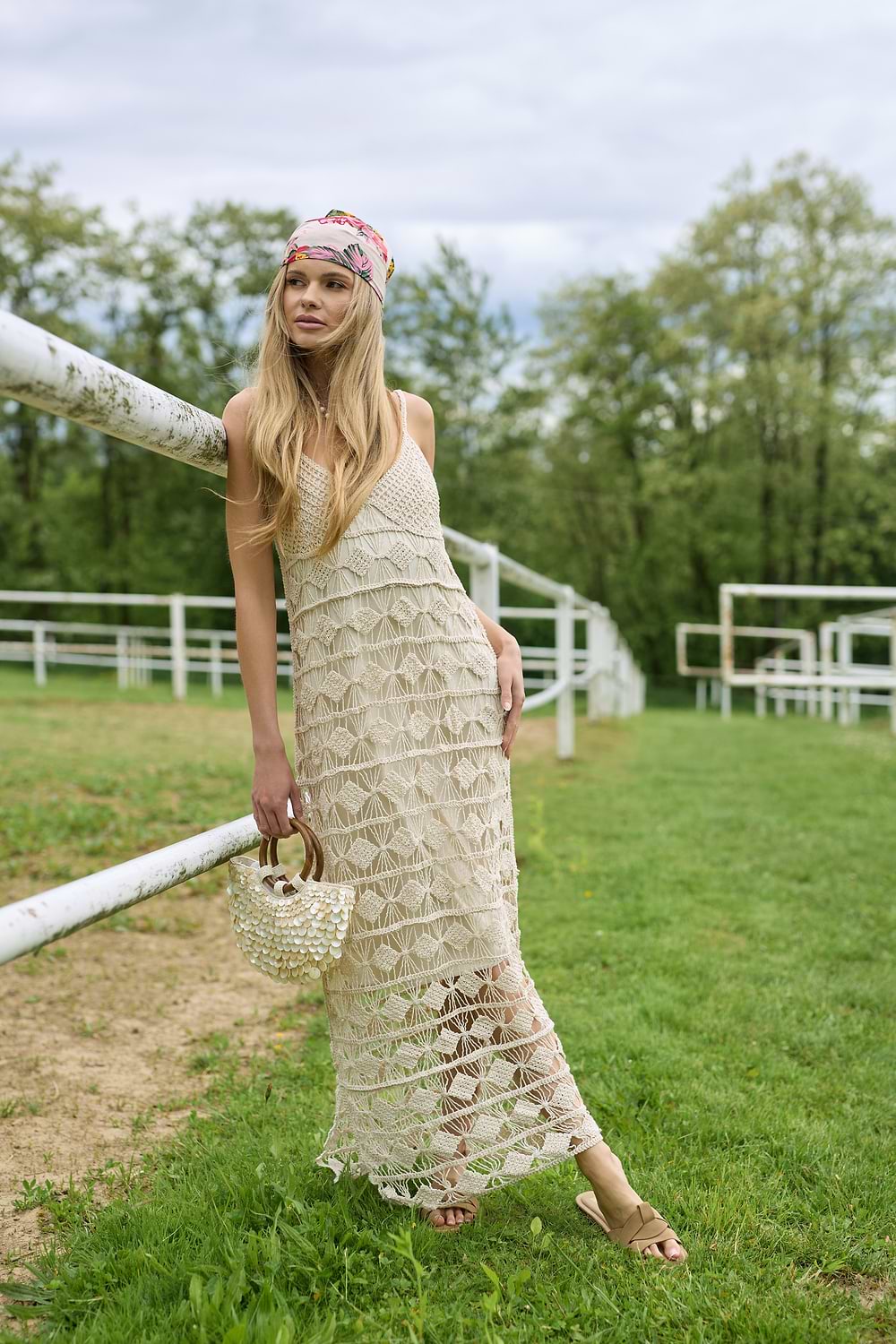 Diamond Crochet Knit Cover Up Dress - Ivory