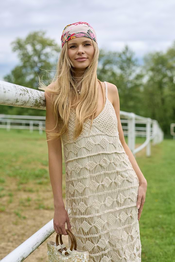 Diamond Crochet Knit Cover Up Dress - Ivory