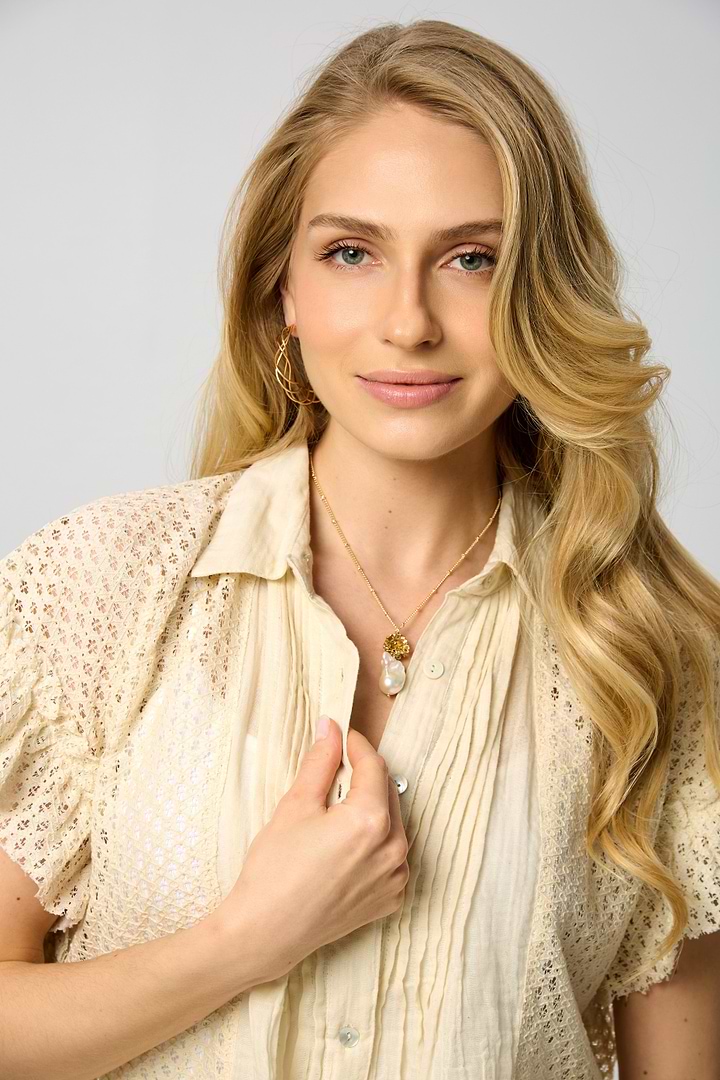 Ruffled Lace Button Down Shirt - Ivory