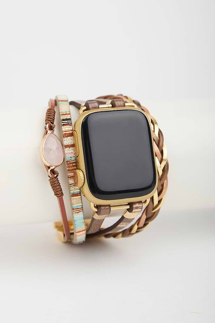 Boho Crystal Leather Apple Band - Brown Multi