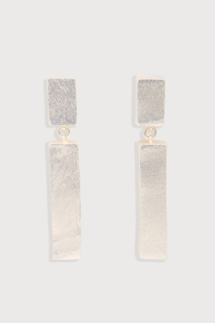 Duo Rectangle Metal Earrings - Silver