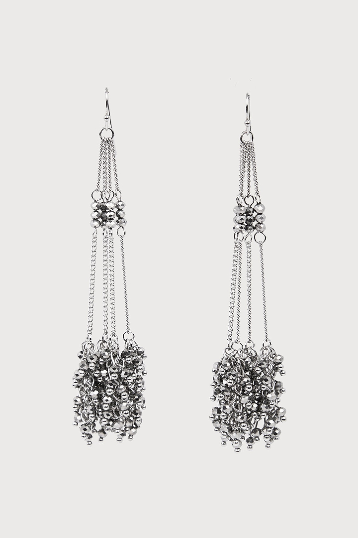 Cluster Drop Chain Earrings - Silver