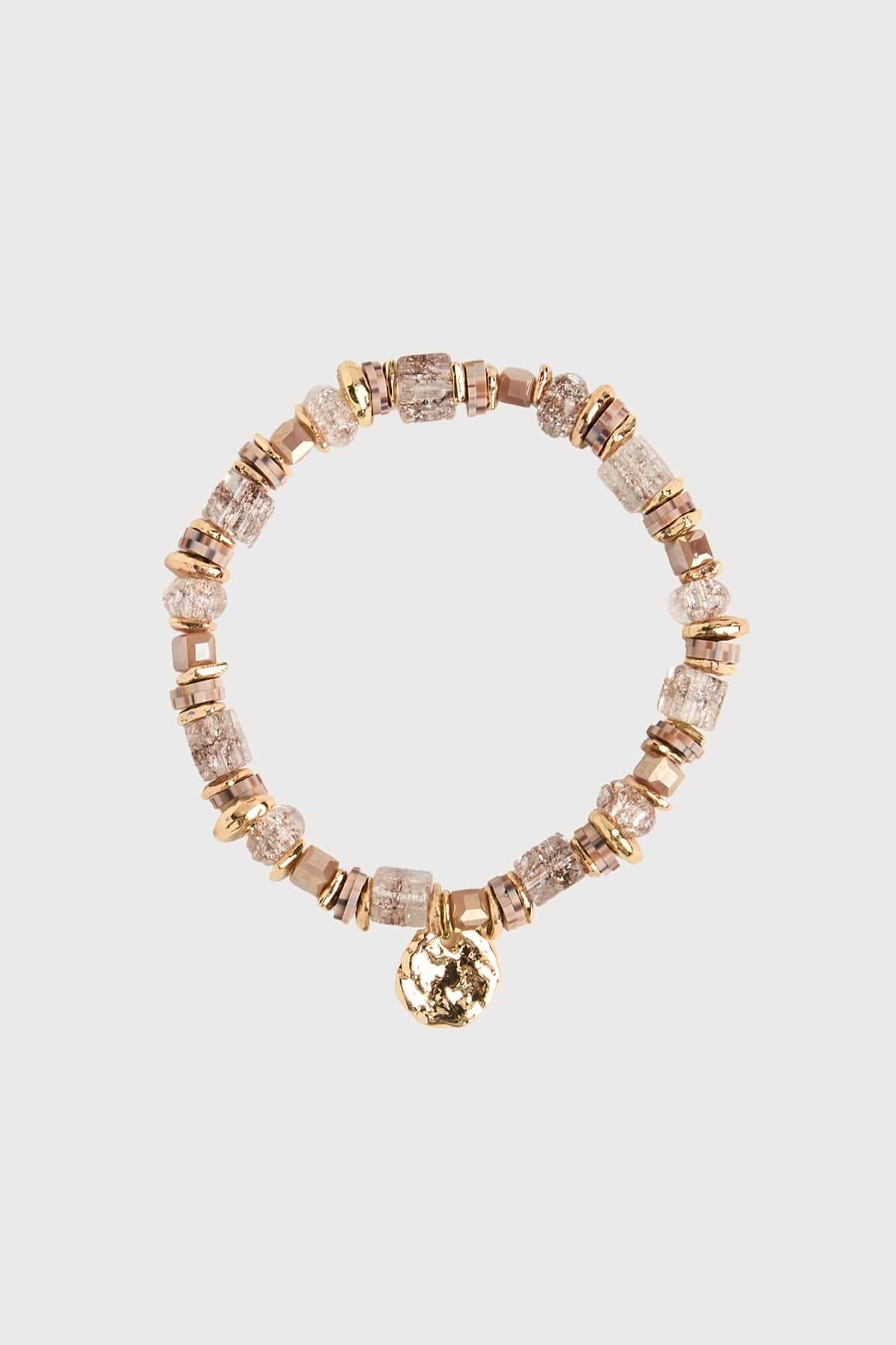 Beaded Stretch Hammer Bracelet - Rose