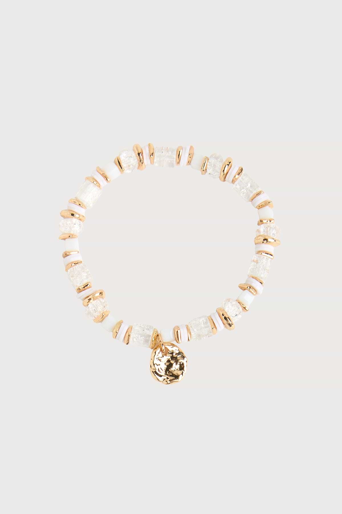 Beaded Stretch Hammer Bracelet - White
