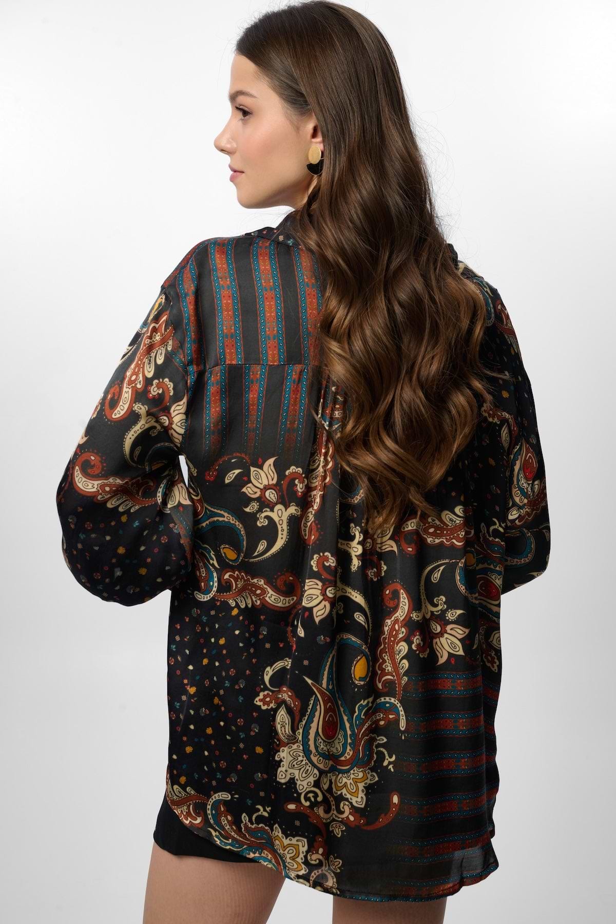 Satin Striped Paisley Shirt - BLACK COMBO