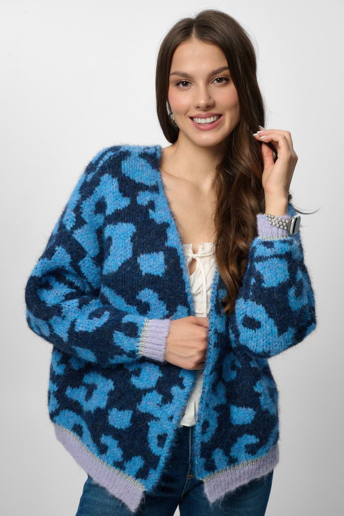 Animal Print Mohair Cardigan - Blue