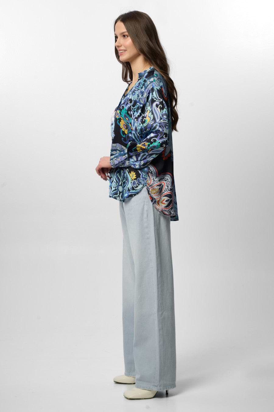 Satin Bungalow Beauty Shirt - Black Blue comb