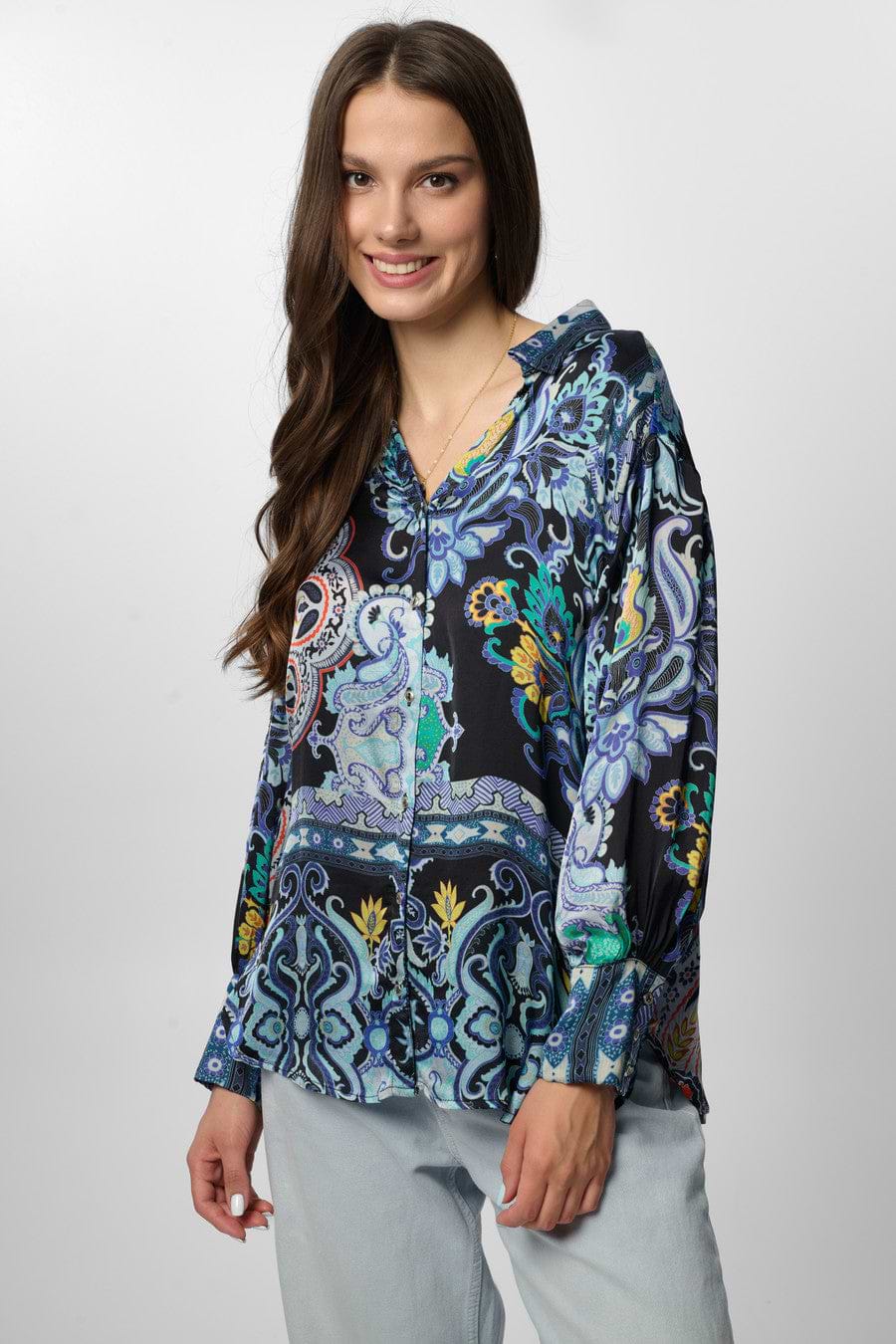 Satin Bungalow Beauty Shirt - Black Blue comb