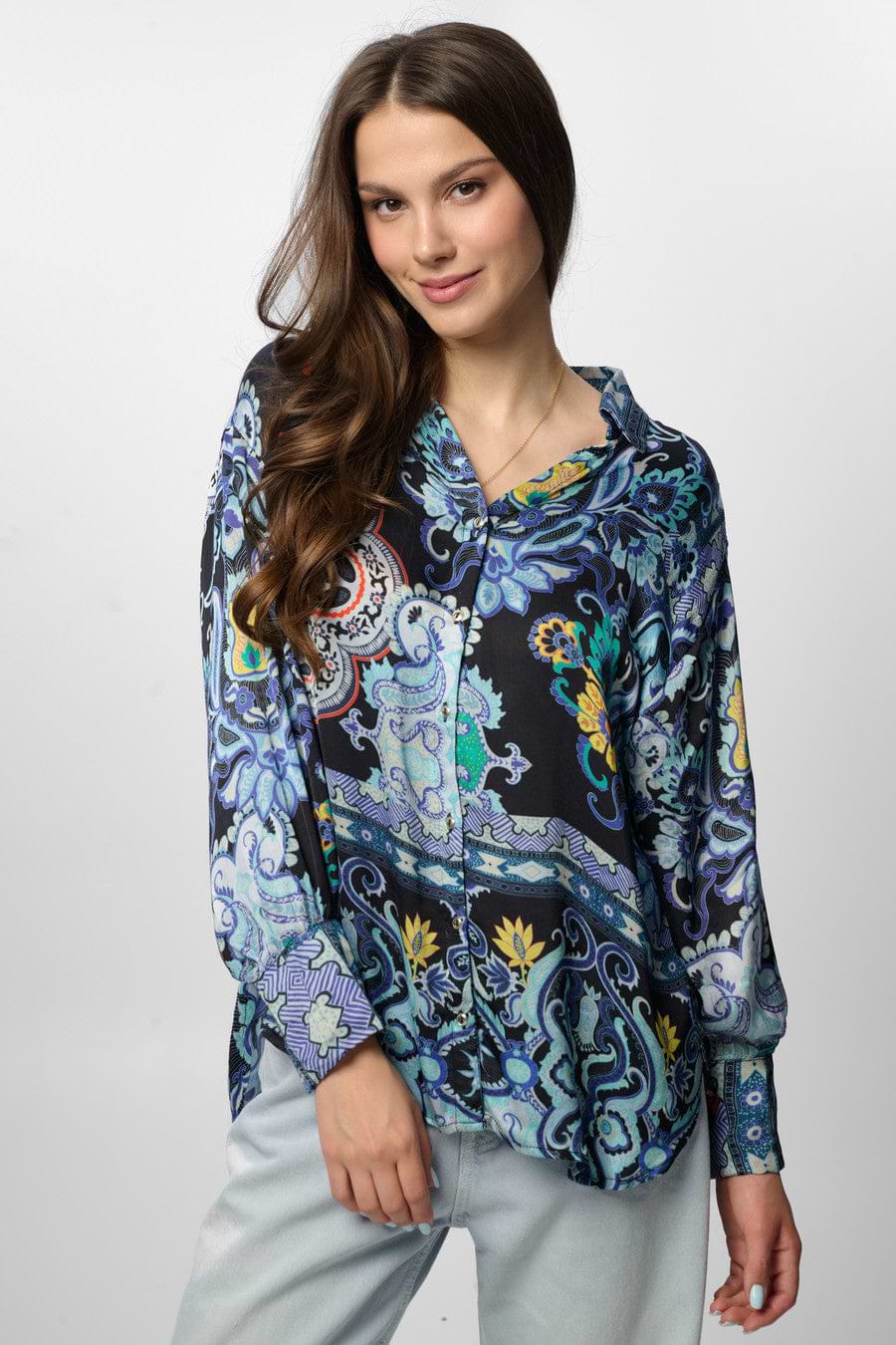 Satin Bungalow Beauty Shirt - Black Blue comb