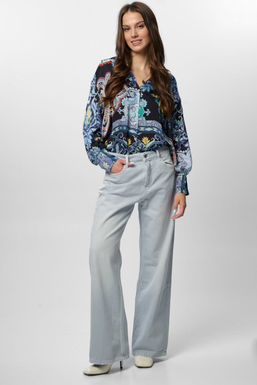 Satin Bungalow Beauty Shirt - Black Blue comb