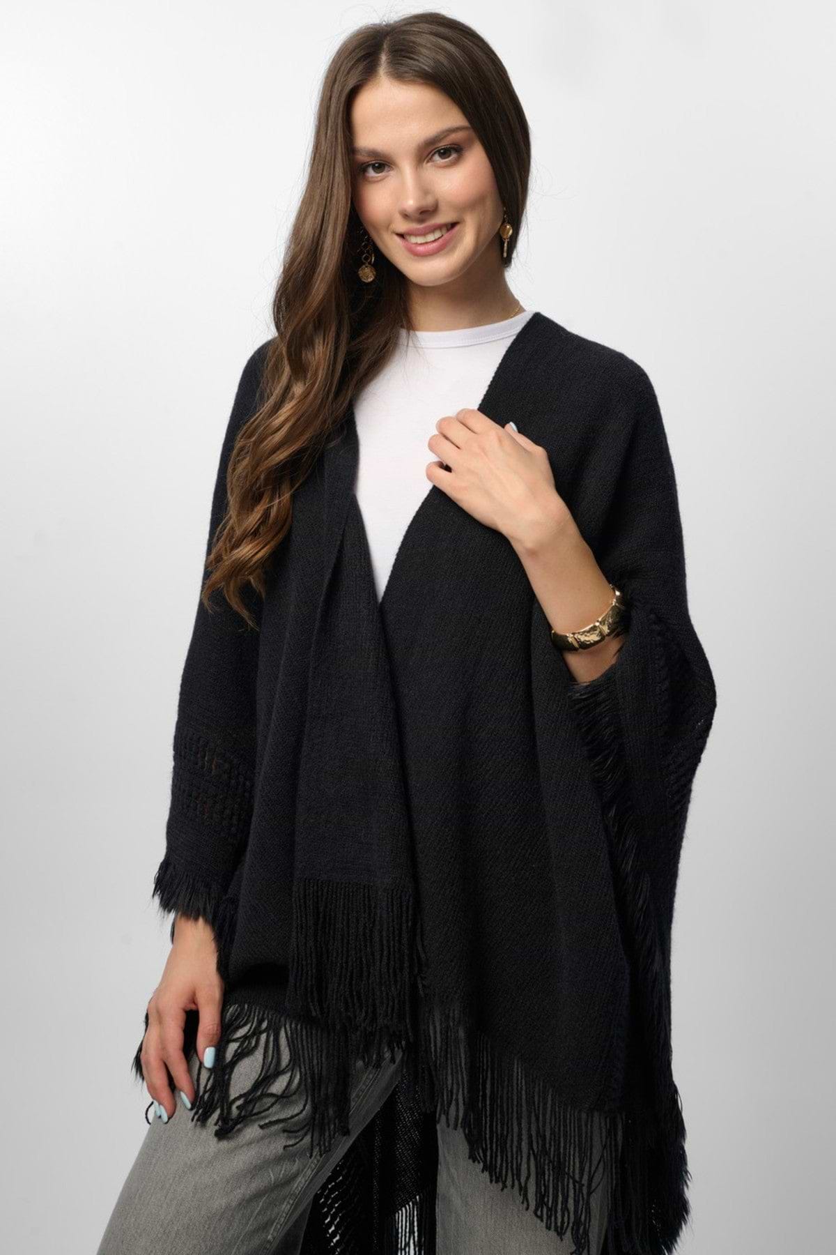 Tara Fringed Kimono - Black