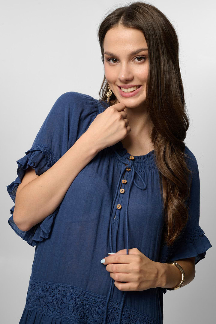 Cotton Long Kaftan Dress - Navy