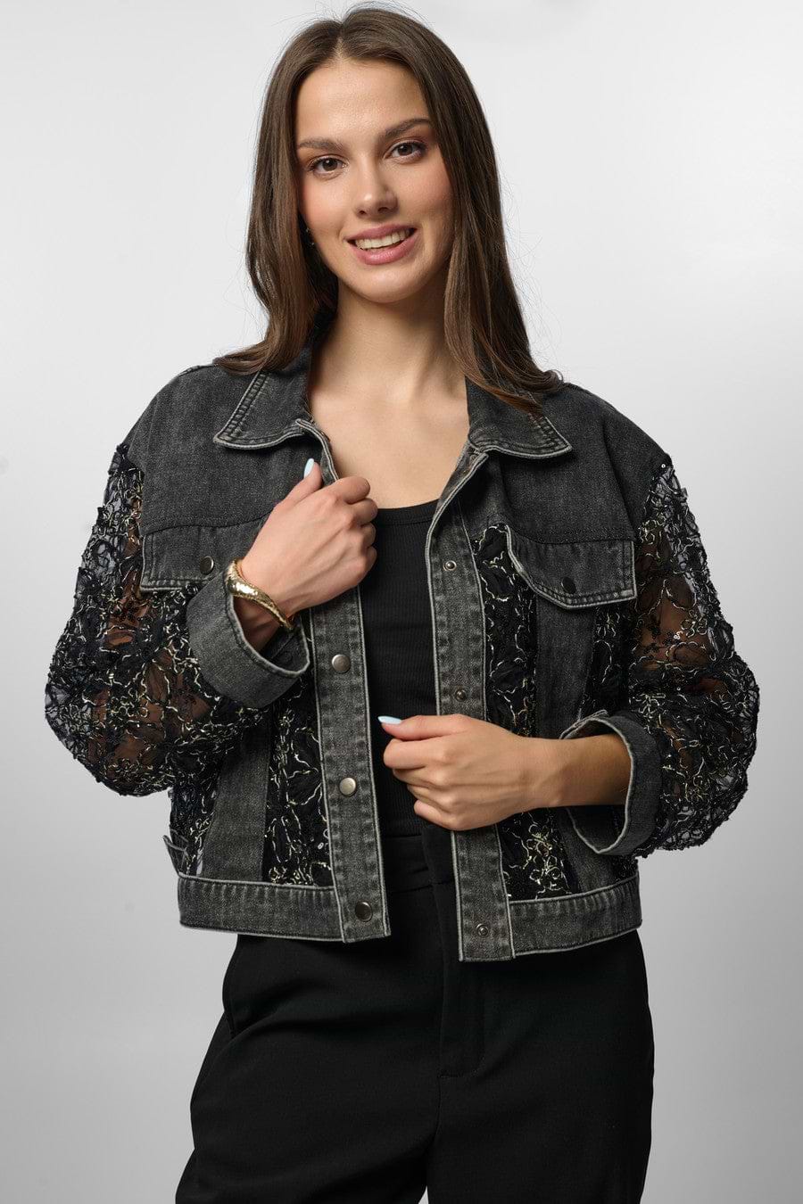 Denim Lace Jacket - Black