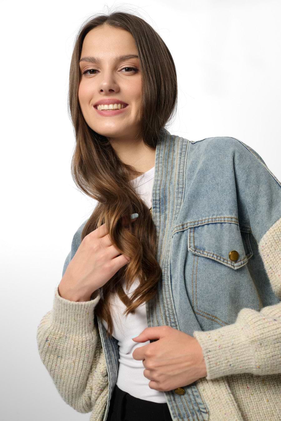 Denim and Grey Combo Jacket - Denim