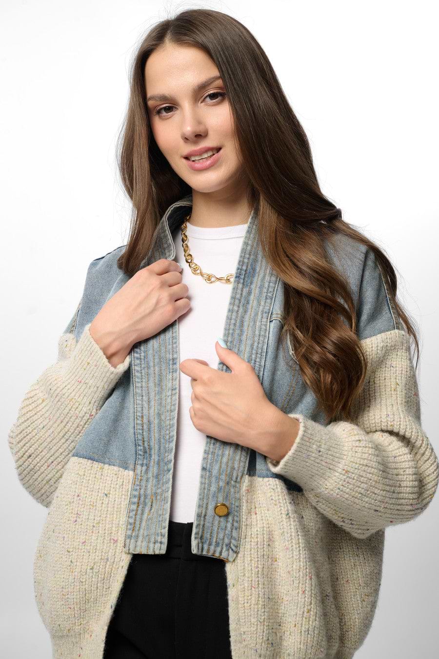 Denim and Grey Combo Jacket - Denim