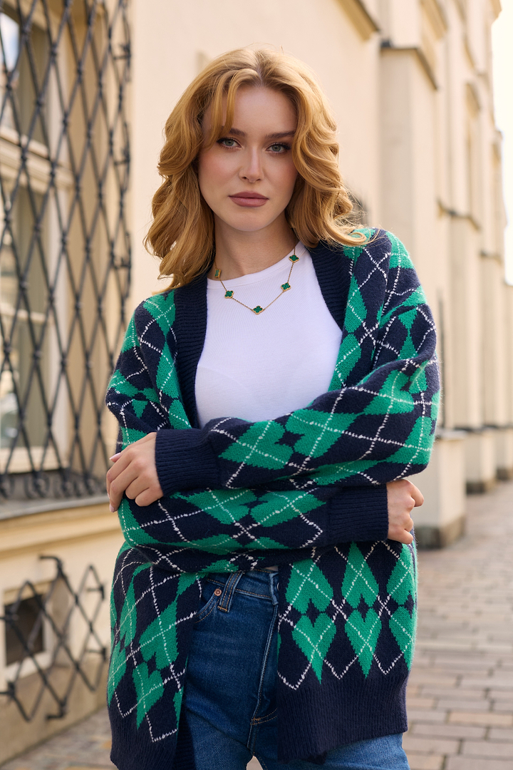 Grandpa Heart Cardigan - Blue Green