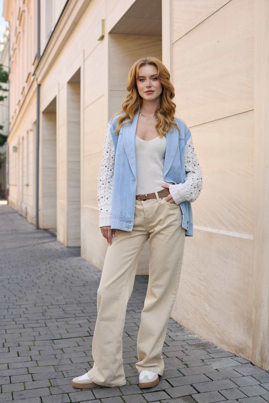 Pearl Knit Denim Jacket - Denim