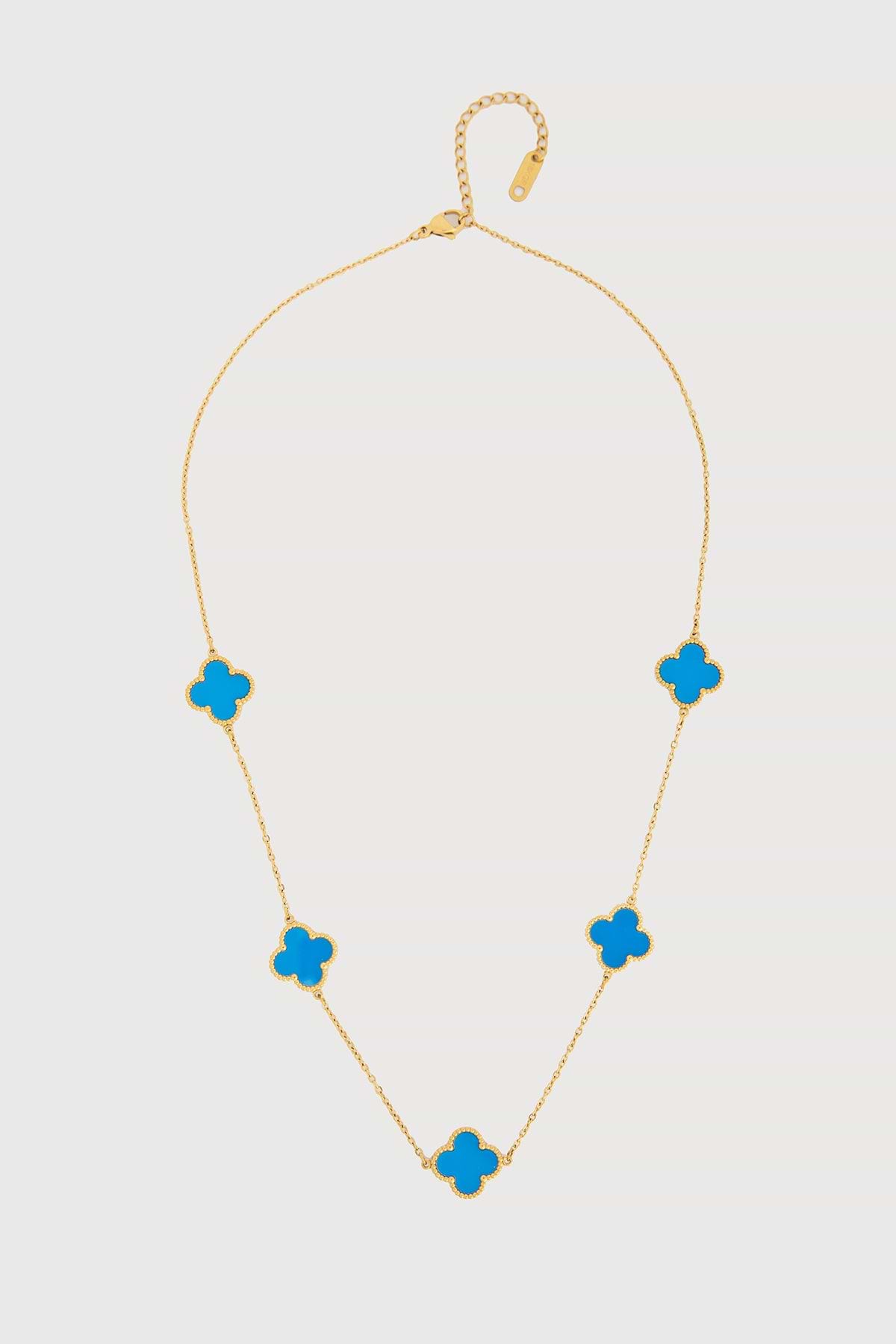 Multi Clover Charm Necklace - Blue