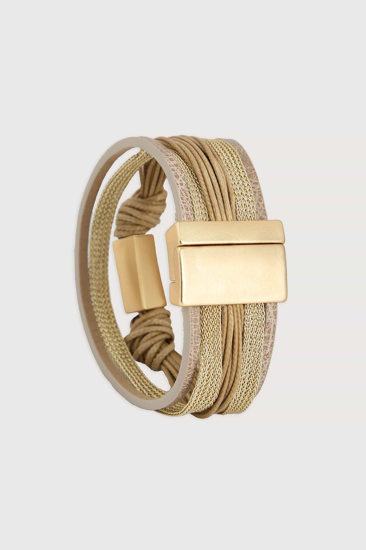 Rectangle Charm Cord Bracelet - Taupe