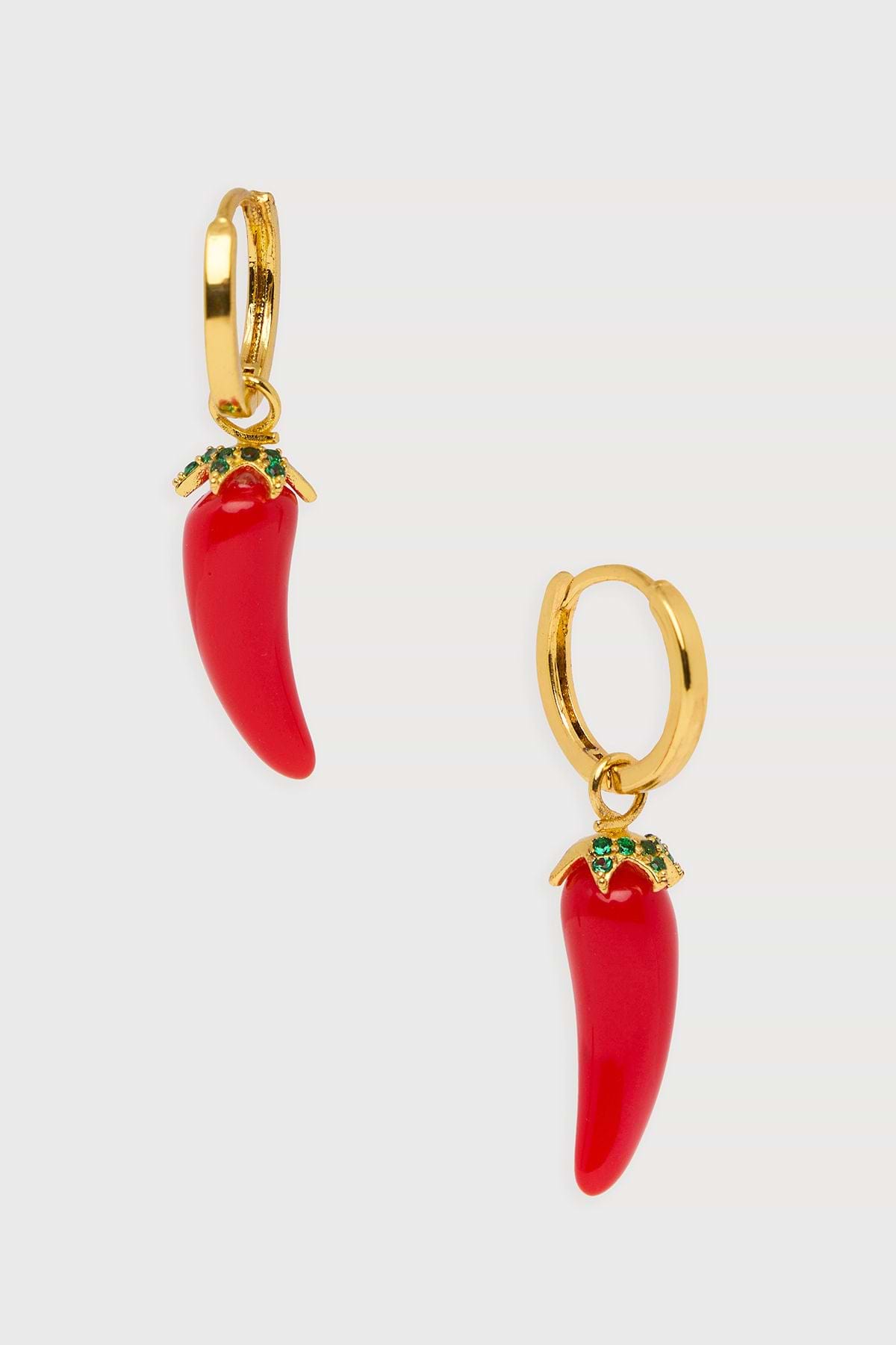 Chile Pepper Huggie Charm Earring - Red