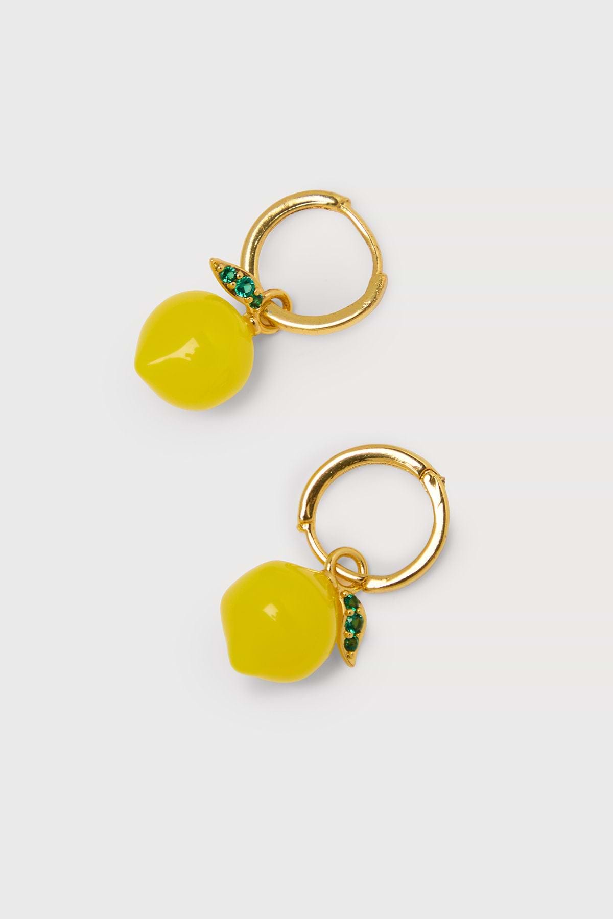 Lemon Huggie Charm Earrings - Yellow