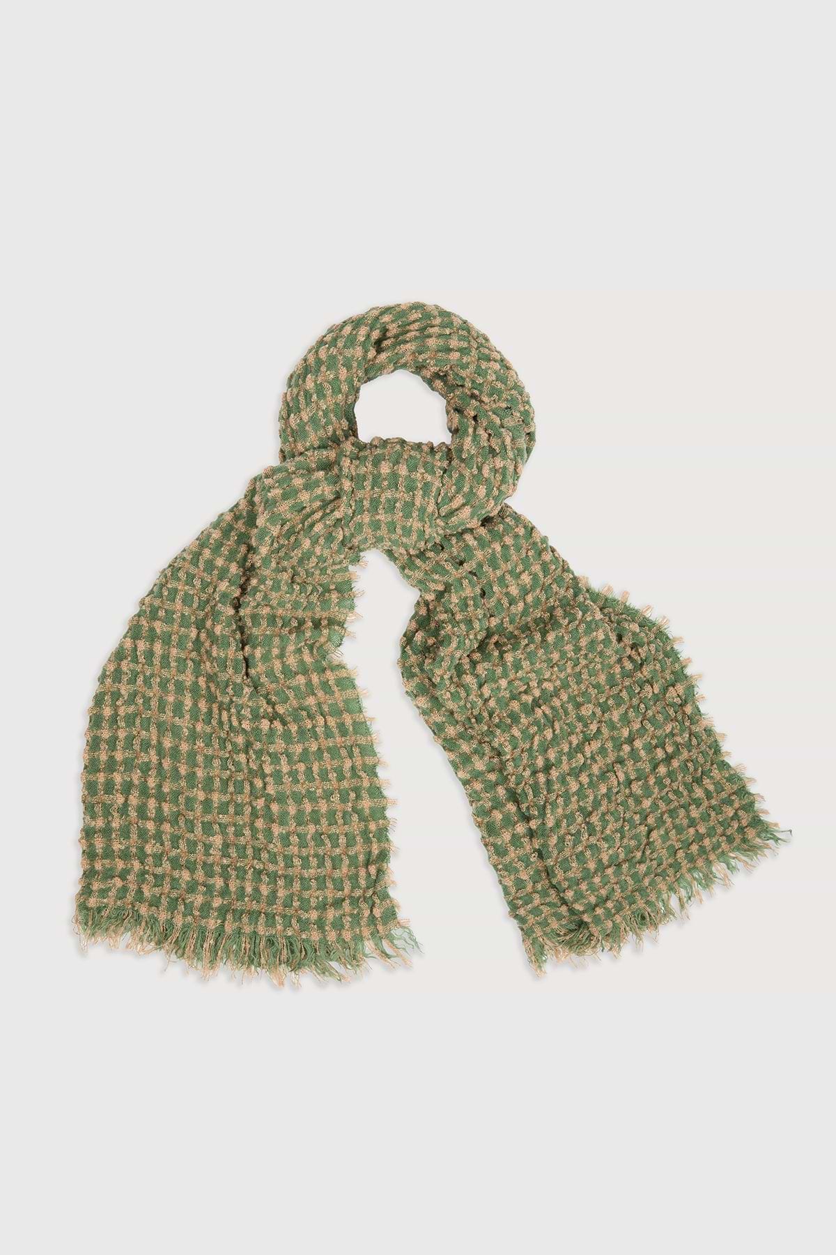 Crinkle Plaid Scarf - Turquoise