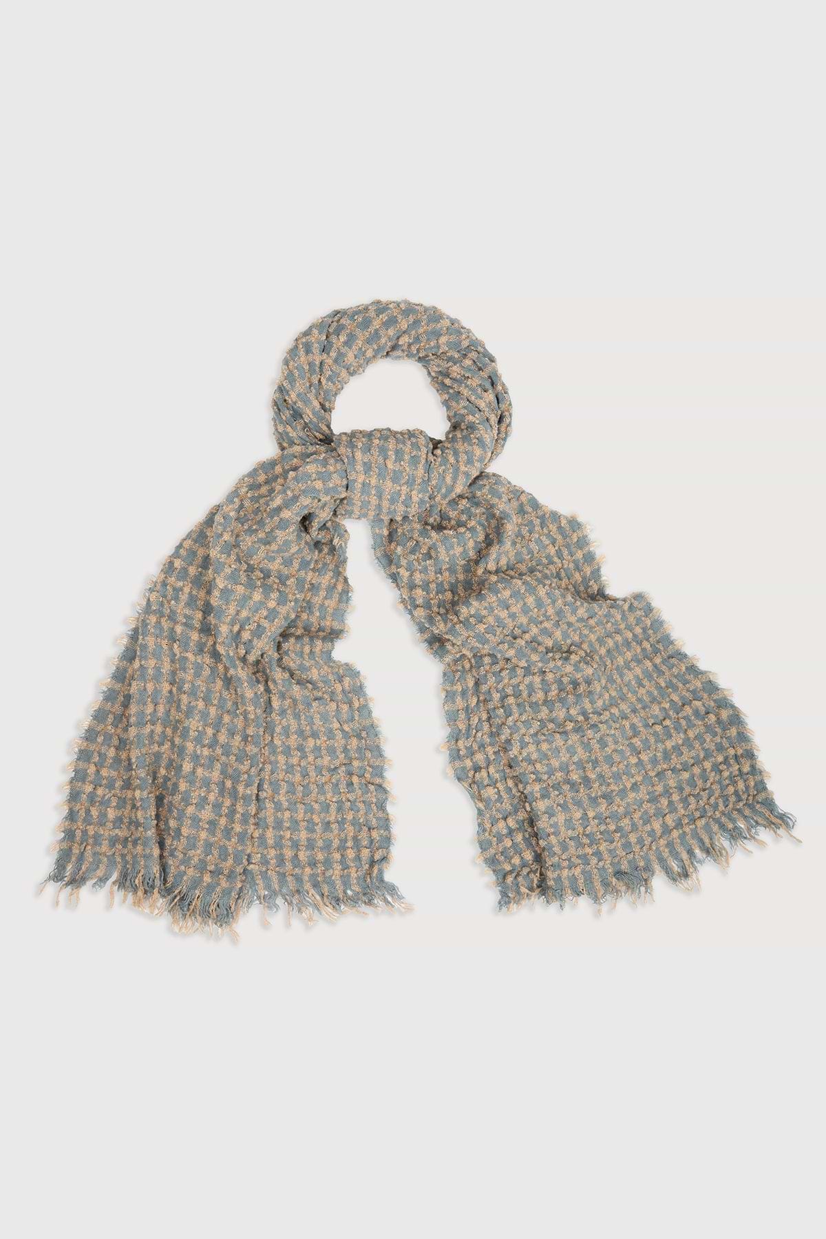 Crinkle Plaid Scarf - Light Blue
