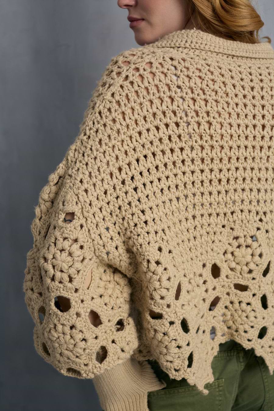 Floral Crochet Pullover Sweater - Beige