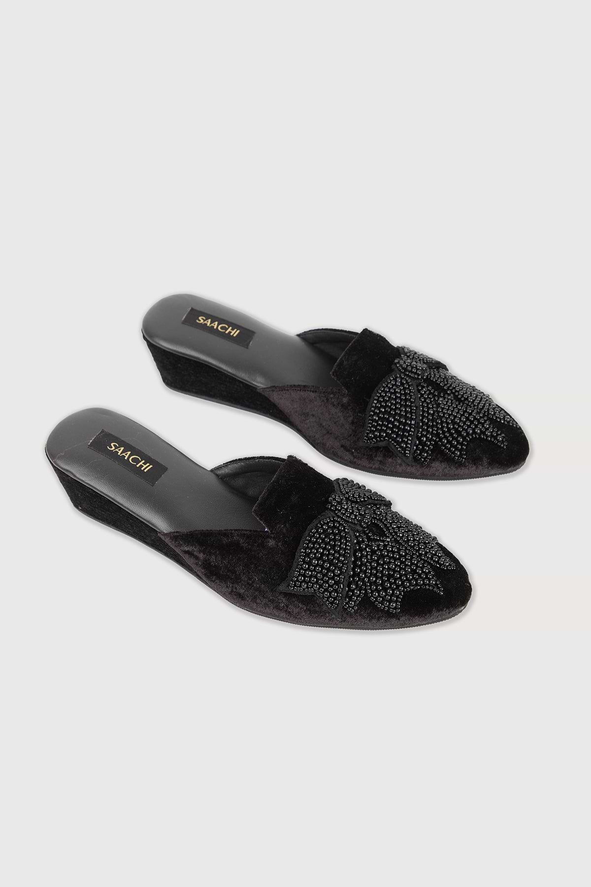 Velvet Bow Mules - Black