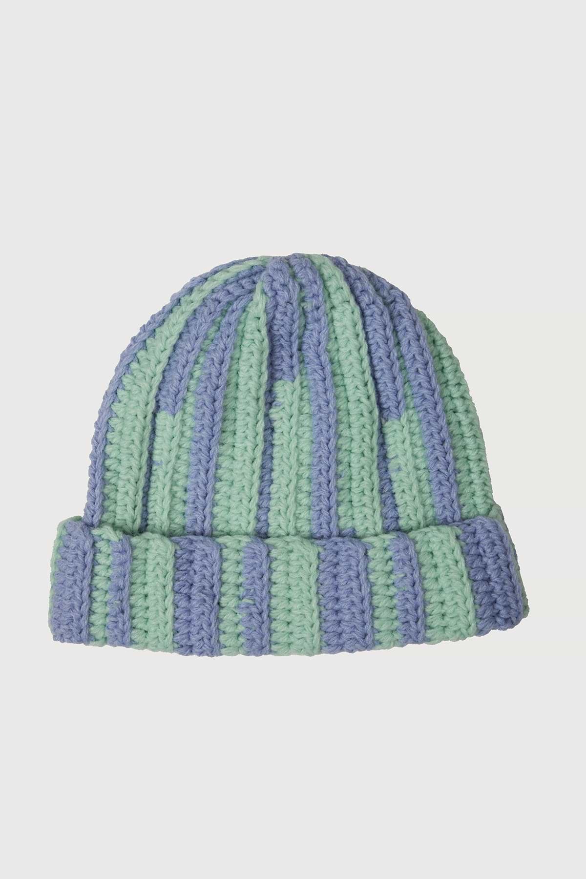 Candy Striped Chunky Beanie - Periwinkle