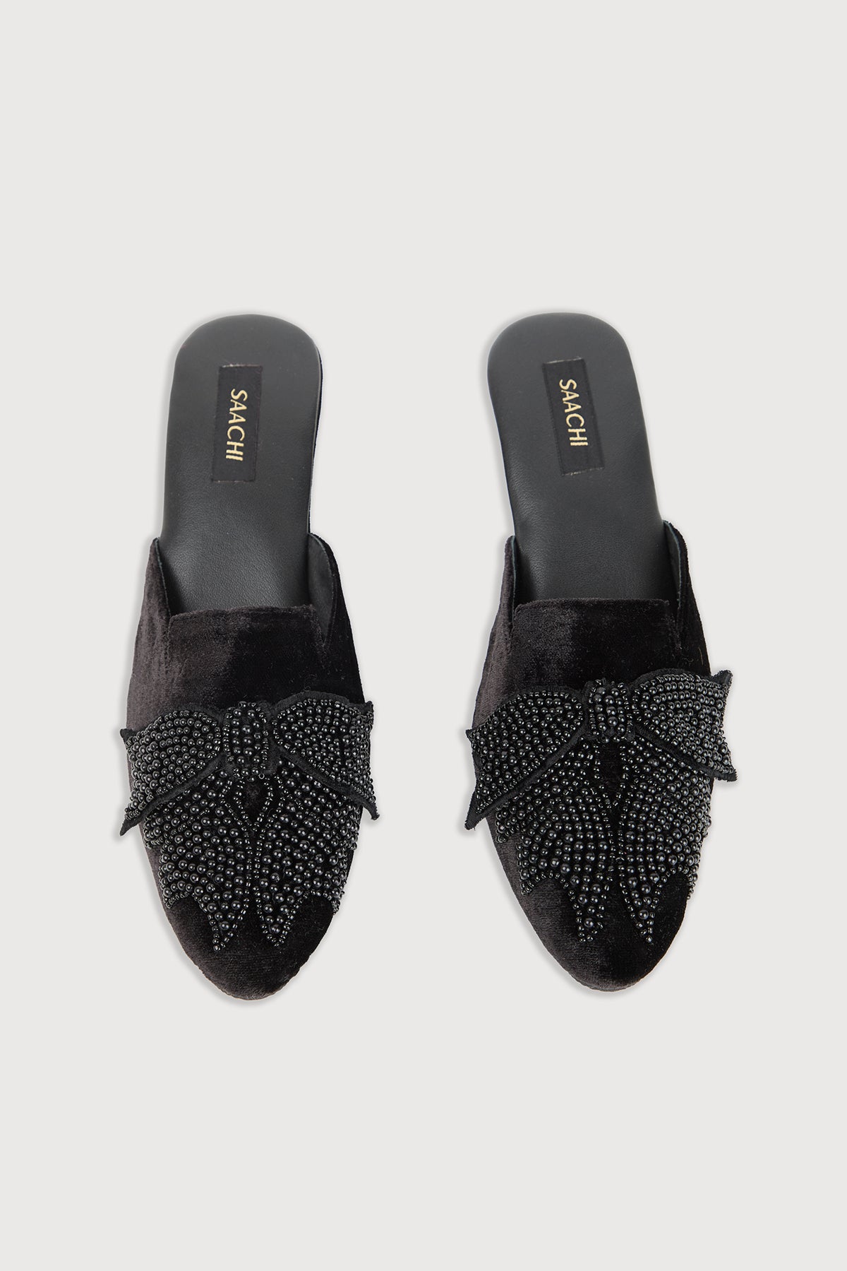 Velvet Bow Mules - Black