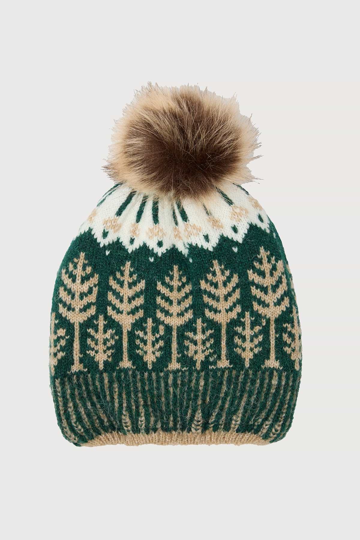 Fair Isle Forest Snow Hat - Forest Green