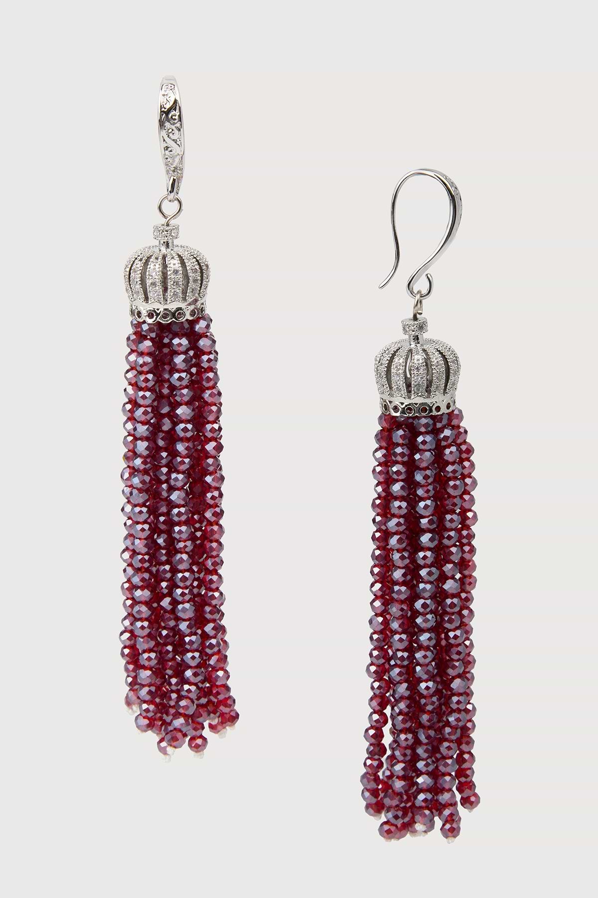 Crown Tassel Drop Earrings - Sangria