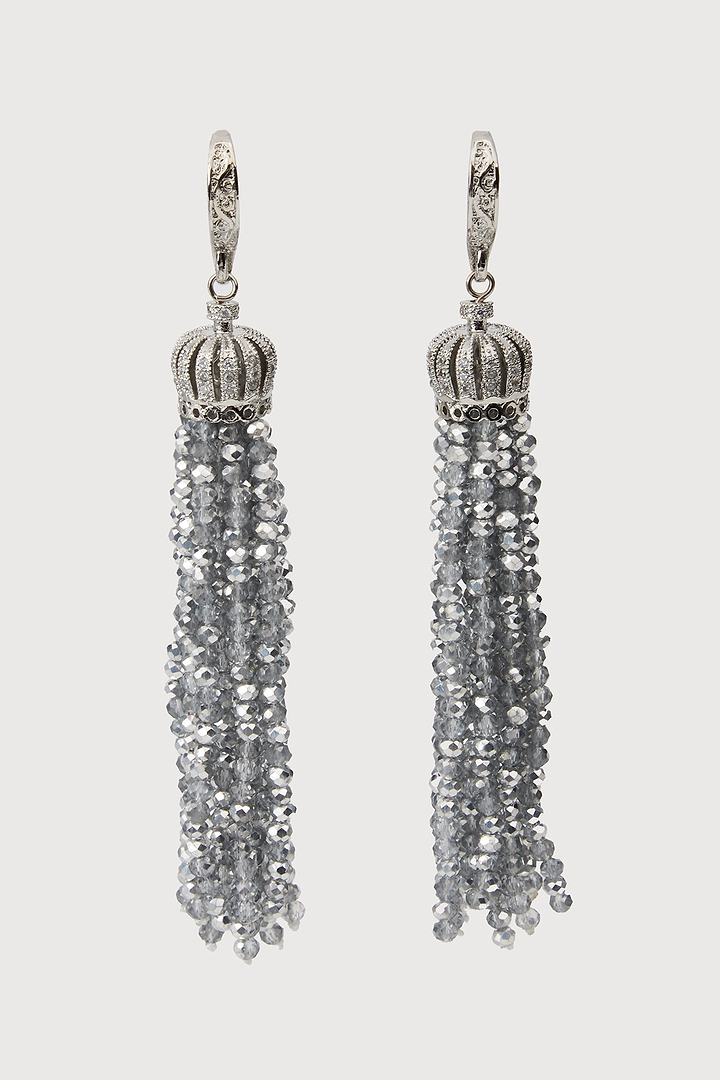 Crown Tassel Drop Earrings - Grey Multi